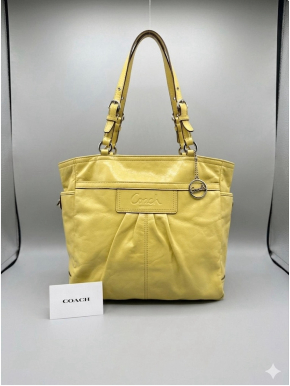 Coach Y2K Gallery East West Yellow Patent Leather Pleated Tote
